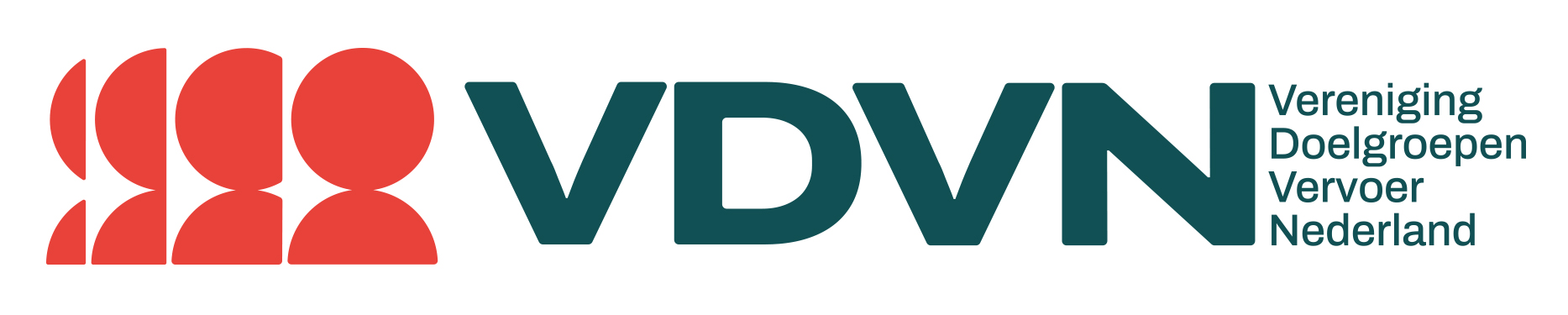 Omschrijving VDVN-logo (van links naar rechts): Het logo bestaat uit een rood poppetje dat van 1/4 uitsnede uitgroeit tot 1 volledig poppetje. Daarna volgen de letters VDVN en achter de letters staat de tekst`: Vereniging Doelgroepenvervoer Nederland.